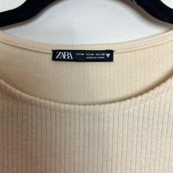 Zara Soft Ribbed Fuzzy Cropped Sweatshirt Top with Hanging Rhinestone Detail - Picture 14 of 15